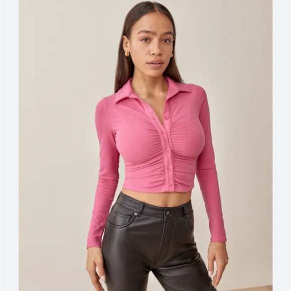 Reformation Tops - Reformation NWT Elin Knit Top Cropped Ribbed Pink Y2K Size XL